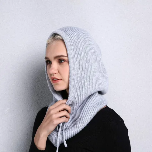 Miniatura 3 de Facecozy Sombreros de invierno para mujer, gorro de bufanda con capucha para mujer, pasamontañas de punto, gorro con cordón