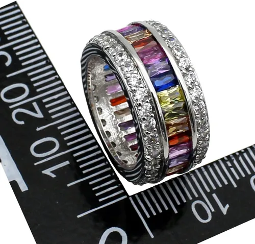 Miniatura 5 de HERMOSA Anillos para mujer, multicolor, circonita cúbica, arco iris, tallas 6 a 12