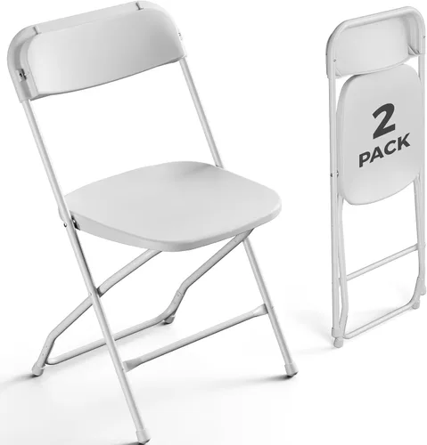 Miniatura 15 de Paquete de 2 sillas plegables de plástico negro, sillas plegables portátiles para exteriores con marco de acero, capacidad de 350 libras, sillas