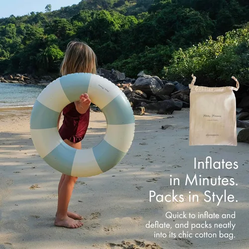 Miniatura 5 de Petites Pommes Flotador de piscina a rayas para niños y niños pequeños, tubo interior duradero, diseño de rayas clásico impreso a mano, dona