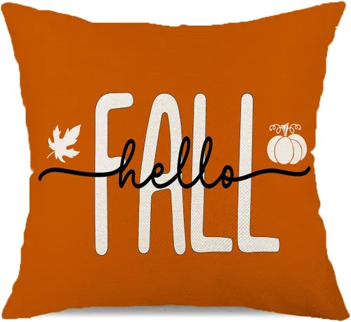 Miniatura 11 de Fundas de almohada de 18 x 18 pulgadas con texto en inglés "Hello Fall", decoraciones de otoño con texto en inglés "Hello Pumpkin", fundas