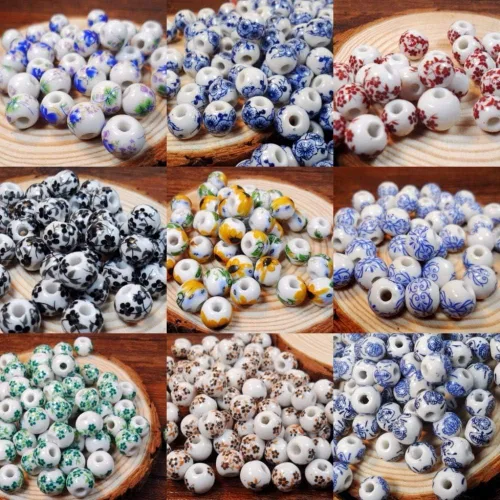 Miniatura 2 de Calvas 50 unids/lote de 0.394 in agujero grande grande cuentas de cerámica flor azul y blanco granos de porcelana hechos a mano DIY joyería