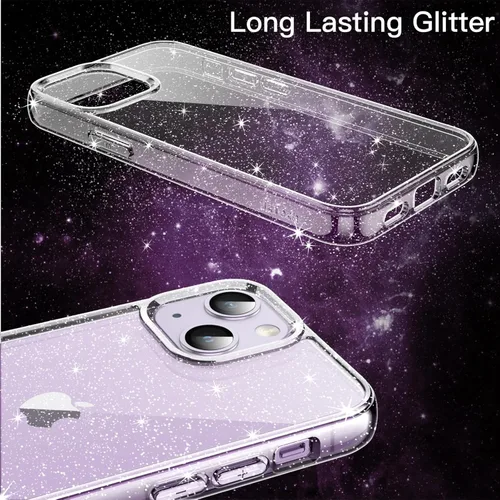 Miniatura 3 de JETech Funda con purpurina para iPhone 14 de 6.1 pulgadas, a prueba de golpes, bonita y brillante para mujeres y niñas (transparente)