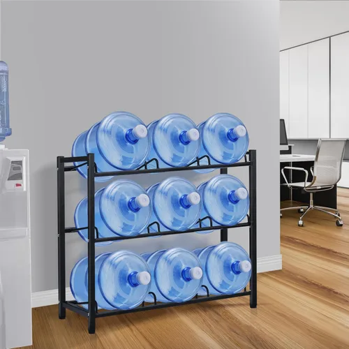 Miniatura 6 de Estante para jarra de agua de 9 bandejas, soporte de almacenamiento para botellas de agua de 5 galones, soporte para botellas de agua de 3 niveles