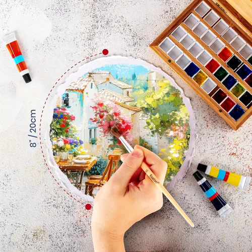 Miniatura 4 de Wanderings Papel Grueso Hecho a Mano en Forma de Círculo para Acuarela con Borde Envejecido - 300GSM - Papel Premium Blanco Prensado en Frío