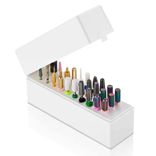 Makartt Soporte para brocas de taladro para uñas, contenedor organizador con 30 agujeros, antipolvo, para herramientas de manicura profesional (no