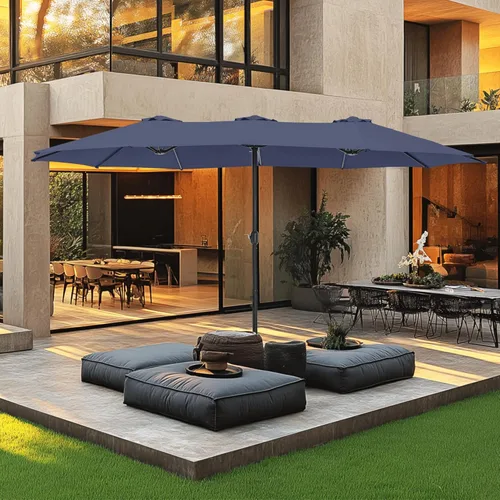 Miniatura 13 de MFSTUDIO Sombrilla de patio de 15 pies con base incluida, sombrilla rectangular grande de mercado de doble cara para exteriores con mango