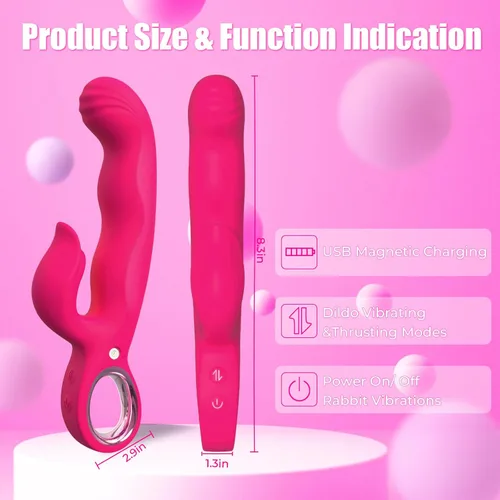 Miniatura 5 de Vibrador de empuje para adultos, juguetes sexuales 3 en 1, vibrador de punto G con dedo para mujeres, juguetes sexuales - 7 modos de empuje y 7 Rojo