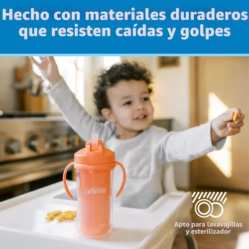 Miniatura 5 de Dr. Brown's Milestones - Vaso aislado con popote y asas, vaso a prueba de derrames con tapa, rosa/coral, 10 onzas, sin BPA, 39.4 ft+, paquete de 2