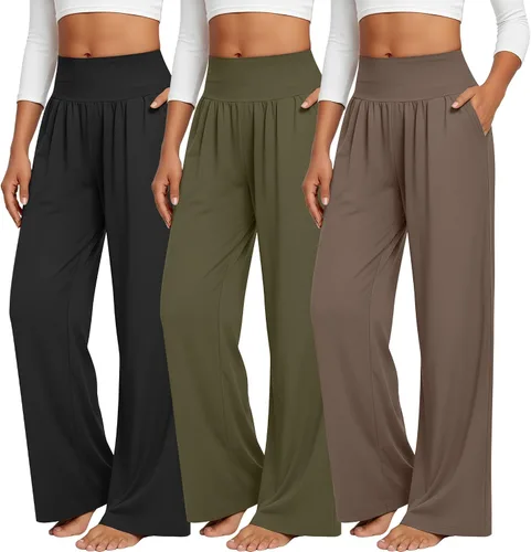 Miniatura 168 de Neer - Conjunto de 3 pantalones de yoga de pierna ancha para mujer - Pantalones deportivos cómodos, holgados, de cintura alta y casuales