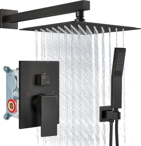 Miniatura 24 de Aolemi Sistema de ducha tipo lluvia de 12 pulgadas, cabezal de ducha cepillado Nikcel Combo Set con ducha de mano válvula de montaje en pared grifo