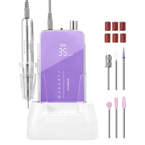 Makartt Lima Profesional de Uñas - Lima de uñas eléctrica de 35000RPM con motor sin núcleo de 60W, lima E recargable de escritorio y portátil 2 en 1