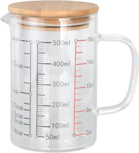 Miniatura 6 de Vaso medidor de vidrio, con boquilla en forma de V, con mango aislante, tazas medidoras de líquidos con tapa, para el hogar, uso en restaurantes