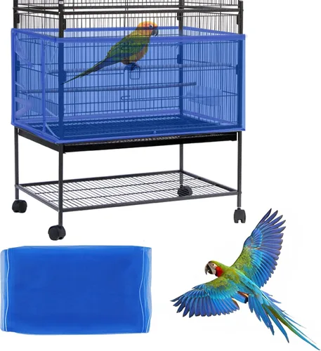 Daoeny Cubierta Grande para Jaula de Pájaros, Protector de Semillas para Jaula de Pájaros, Red de Malla de Nylon Suave y Ajustable, Cubierta de Azul