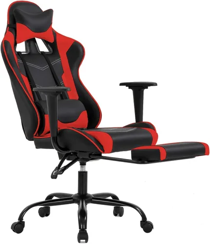 Miniatura 8 de Silla de juegos con reposapiés y soporte lumbar, silla reclinable de altura ajustable con respaldo alto para adultos, giratoria 360, color azul