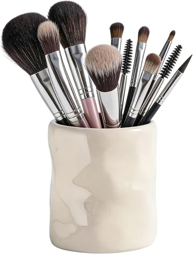 Soporte de cerámica para brochas de maquillaje de alta calidad, organizador con peso y sin puntas con esmalte fácil de limpiar, almacenamiento de