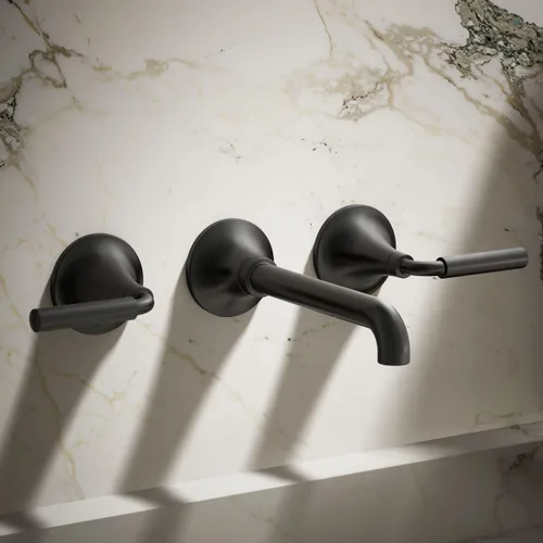 Miniatura 2 de Kohler T26439-4-BL - Juego de grifo de lavabo de baño de montaje en pared, grifo de baño con dos manijas de palanca, negro mate