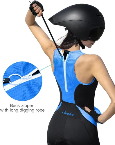 Miniatura 3 de Traje de triatlón de una pieza sin mangas para mujer, acolchado de secado rápido, adelgazante, para correr, nadar, ciclismo