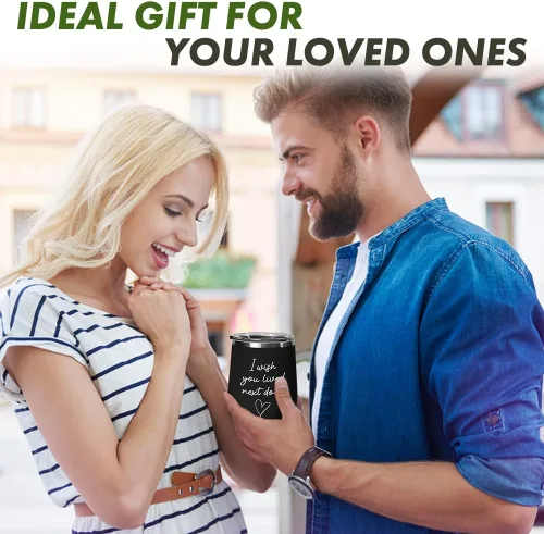 Miniatura 2 de Bubble Hugs WItty - Vaso de vino negro de 12 onzas – Taza divertida con texto en inglés "I Wish You Lived Next Door" para mejor amigo