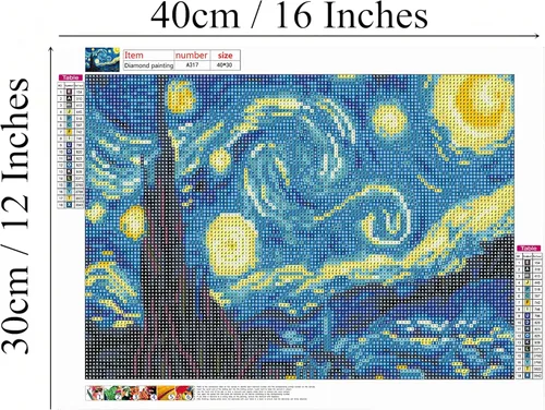 Miniatura 3 de NIHO-JIUMA Van Gogh Noche Estrellada Kits de Pintura de Diamantes 5D, Arte de Diamantes DIY de Perforación Completa, Regalo para Adultos