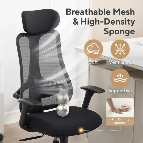 Miniatura 8 de Nouhaus Fluido - Silla de oficina ergonómica, silla de computadora de malla con respaldo alto y soporte lumbar ajustable en altura, respaldo y Negro