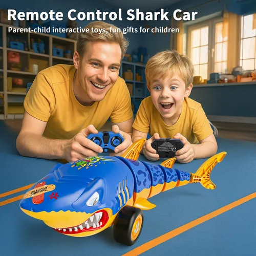 Miniatura 2 de suangrc Juguete de coche de tiburón RC para niños, tiburón de control remoto de 2.4 GHz con cola oscilante, juguete de tiburón con luces LED