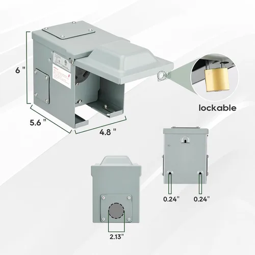 Miniatura 6 de RVGUARD Caja de toma de corriente de 30 amperios, 125 voltios, cerrada, resistente a la intemperie, NEMA TT-30R, panel de receptáculo eléctrico al