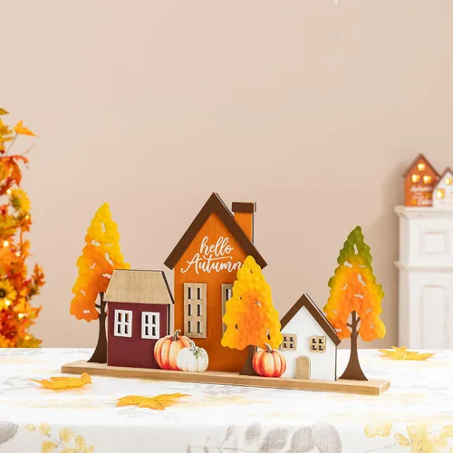 Miniatura 9 de Glitzhome Juego de 2 decoraciones de calabaza de madera de Acción de Gracias (6 pulgadas y 8 pulgadas de alto) – Decoración de mesa de granja