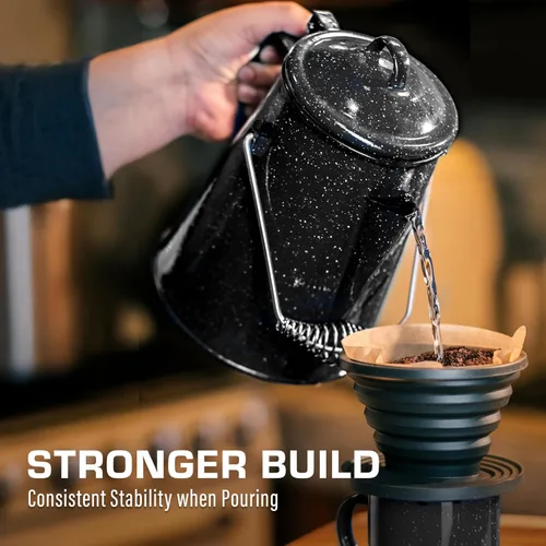 Miniatura 3 de COLETTI Hervidor clásico de camping de 60 onzas, tetera de té y campamento, sin aluminio ni plástico, ideal para hervir agua [esmalte negro]