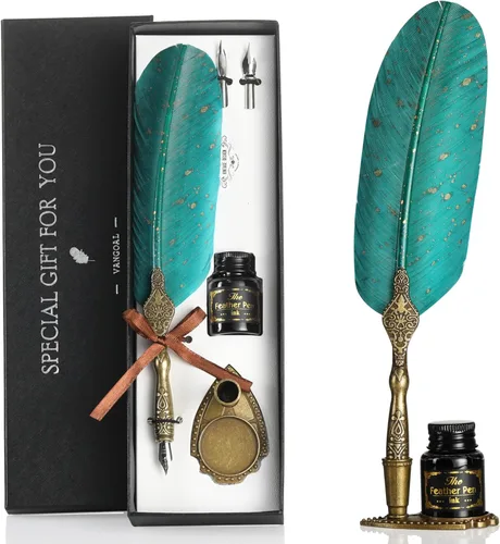 Miniatura 9 de VANGOAL - Juego de pluma fuente labrada estilo retro, lujosa, diseño de caligrafía con tinta, 2 puntas de repuesto, base de soporte para pluma