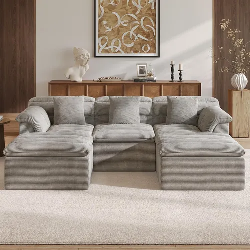 Miniatura 12 de Sofá Seccional Cloud de 51", Sofá Modular Moderno con Asiento Profundo, Cómodo Sofá Individual Comprimido, Sofás Tapizados de Pana para Sala de Beige