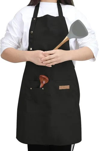 Miniatura 8 de Delantales para mujeres y hombres con bolsillos, correas ajustables, impermeable, lona para cocina, cocinero, camarera, servidor