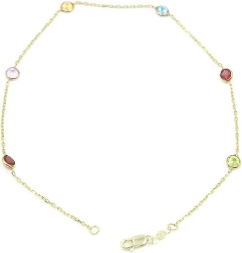 Miniatura 3 de Sophia Fine Jewelry Tobillera multicolor de 10 pulgadas, cadena de oro amarillo de 14 quilates con cierre de langosta, Gema