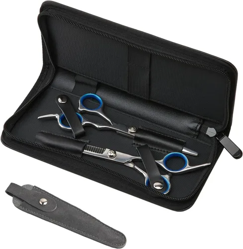 Miniatura 3 de LAKE OF FIRE Estuche para tijeras con una funda de cuero y cremalleras para un almacenamiento seguro y protección mejorada (negro + gris)
