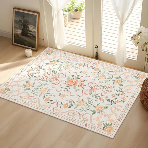 Miniatura 21 de Alfombra de área de 5 x 7 pies para sala de estar, alfombra verde boho antideslizante lavable, alfombra vintage de pelo bajo, alfombra grande