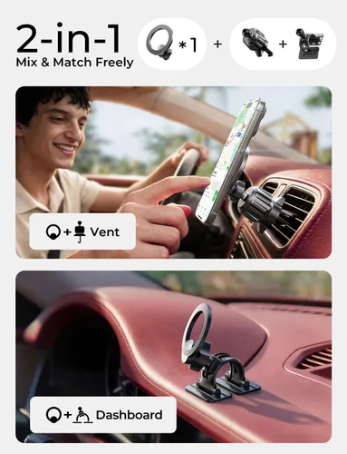 Miniatura 2 de LISEN - Soporte magnético de teléfono para automóvil, imanes fuertes, soportes magnéticos para teléfono para tu automóvil, 2 en 1, para salpicadero