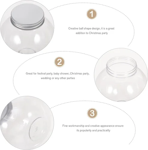 Miniatura 2 de MAGICLULU Tarro de plástico esférico para caramelos, 5 unidades, con forma de globo, botella redonda transparente para almacenamiento de aperitivos