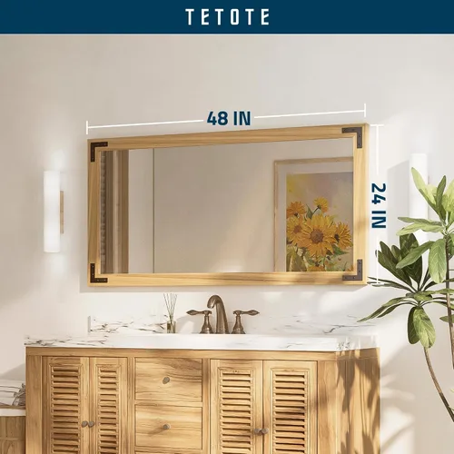 Miniatura 8 de TETOTE Espejo de madera natural de 48 x 24 pulgadas para pared de baño/dormitorio/sala de estar/entrada, espejo rústico de tocador de baño