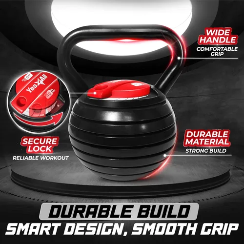 Miniatura 3 de Yes4All Adjustable Kettlebell Set, 20–40 LB Weight Set, Solid Cast Iron Handle with Spacer Disks & Secure Lock, Space-Saving Kettlebell for Home Gym