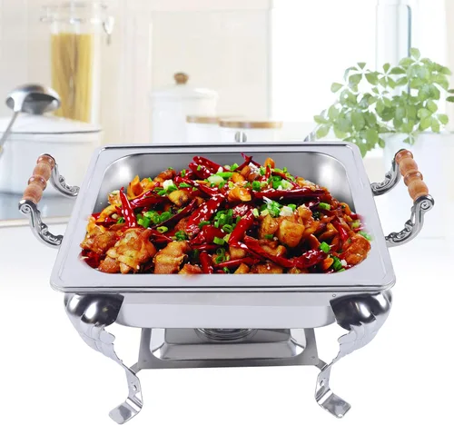 Juego de bufé de platos de acero inoxidable 201, calentador de catering rectangular plateado, calentador de alimentos para fiestas, bufé, para