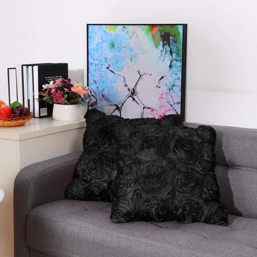 Miniatura 9 de PiccoCasa 2 fundas de almohada con diseño de flores 3D, románticas fundas de cojín decorativas de satén, funda de almohada con rosas estéreas