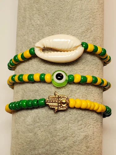 Miniatura 50 de 3 pcs Ilde Cowrie seashell Evil Eye Hamsa Hand Orisha Santeria Pulseras Bracelet Set