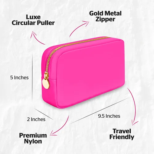 Miniatura 6 de DANCOUR Bolsas de maquillaje de nailon para mujer, bolsa grande de aseo de viaje, bolsa de cosméticos, organizador de maquillaje Rosa fuerte