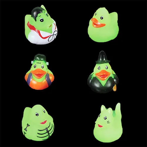 Miniatura 2 de 24 piezas de juguetes de baño de patos brillantes de Halloween, patos de goma para premios escolares, patos que brillan en la oscuridad