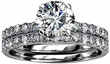 Miniatura 4 de Diamond Jewelry - Anillo de plata de ley 925 con moissanita creada en 3 quilates para mujer, anillo de compromiso de boda con acabado de oro rosa