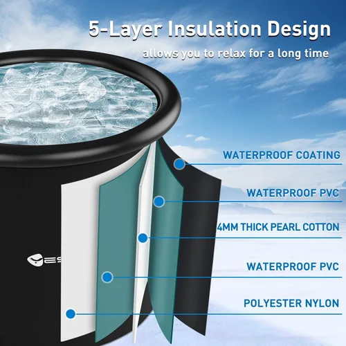 Miniatura 3 de Yesker Bañera de Baño de Hielo Ovalada de 110 Galones con Anillo de Aire, Bañera de Inmersión Fría Portátil Multicapa con Tapa para Atletas