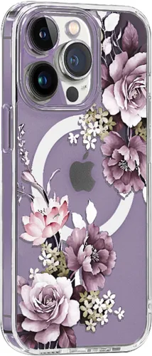 Miniatura 5 de Funda magnética transparente para iPhone 13 Mini [compatible con MagSafe Charger] patrón de estampado floral de flores, funda delgada antiarañazos