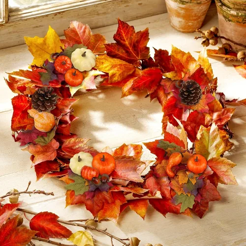 Miniatura 8 de Decoraciones de otoño de calabazas para el hogar: juego de 50 mini calabazas de plástico que incluye hojas falsas, bellotas, piñas, calabazas