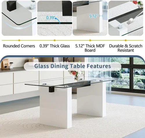 Miniatura 4 de FURNITO Juego de mesa de comedor de cristal para 6, mesa de cocina moderna y sillas para mesa de comedor de vidrio de 6.71 pulgadas con 6 sillas