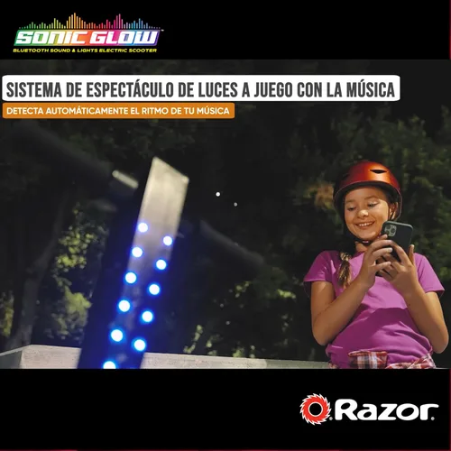 Miniatura 4 de Razor Sonic Glow Scooter eléctrico negro con luces LED y altavoz inalámbrico Bluetooth, (13112110)